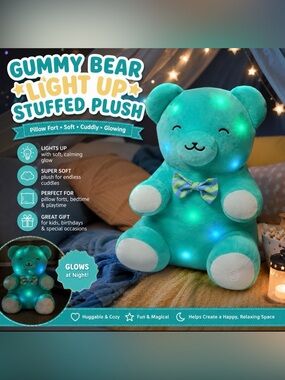 NWT Pillowfort Gummy Bear Light Up Plush Pillow Soft Blue Green LED Stuffy